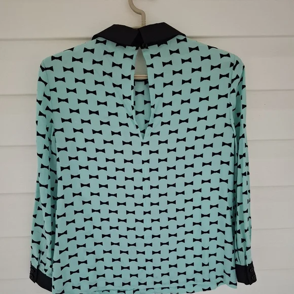 Kate Spade Isadora Mint Green And Black Silk Top Size 2 - Picture 4 of 9